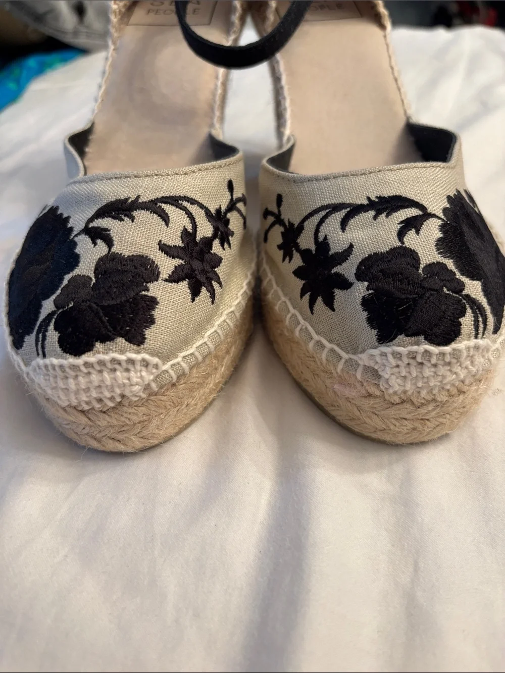 Sea People Black Floral Espadrille Ankle-Strap Flats, SZ 8.5 NWOT